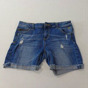 Girls Justice Jeans Shorts Stretch Denim Med‎ Wash Distressed Junior Size 16R